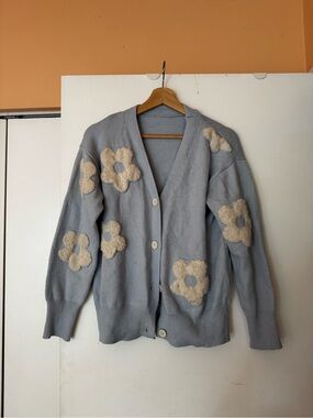 Blue Fuzzy Flower Cardigan